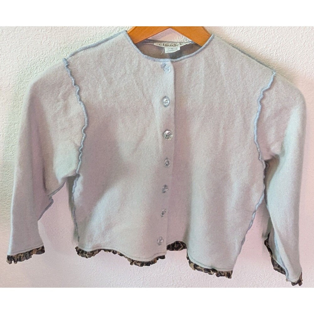 Claudette Cashmere Size L Large Blue Boutique cardigan Fairy Kids Vintage (867)